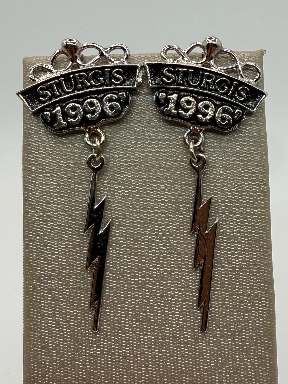 Vintage 1996 Sturgis Motorcycle Rally Lightning Bolt Dangle Post Earrings